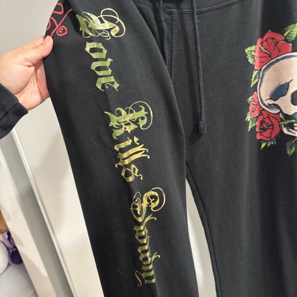 Don Ed Hardy Black Joggers with Floral Accents - Picture 3 of 7